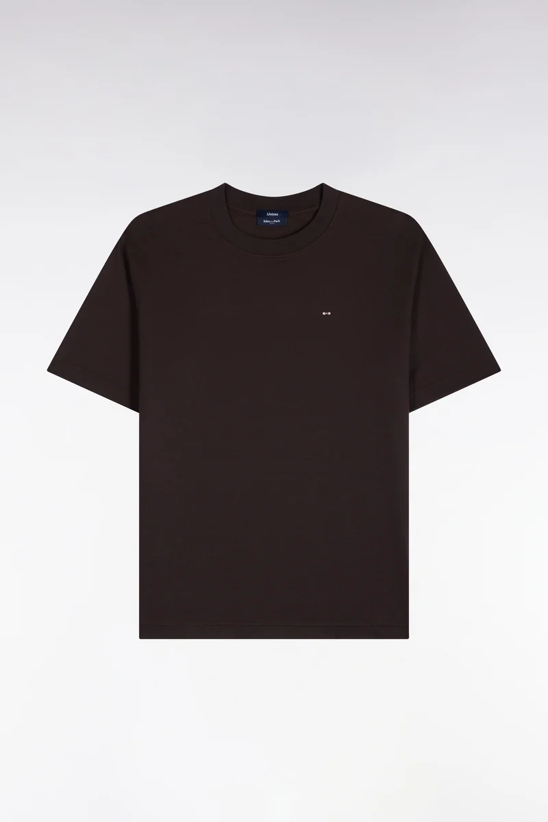 T-shirt col rond unisexe à manches courtes en coton mercerisé marron coupe loose