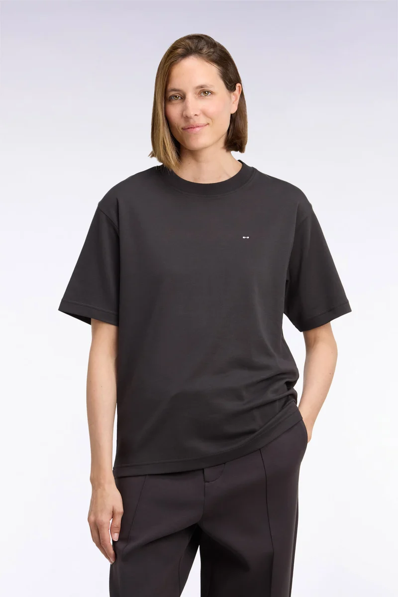 T-shirt col rond unisexe à manches courtes en coton mercerisé marron coupe loose