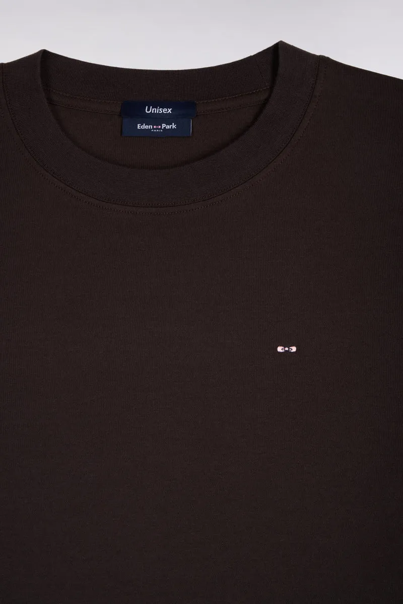 T-shirt col rond unisexe à manches courtes en coton mercerisé marron coupe loose