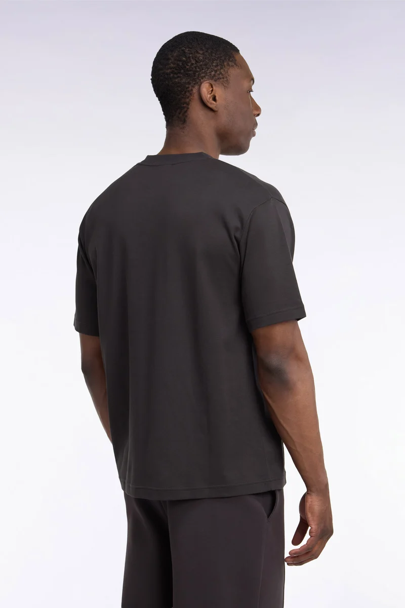 T-shirt col rond unisexe à manches courtes en coton mercerisé marron coupe loose