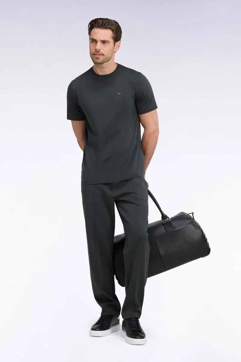 Jogging en interlock de coton stretch kaki coupe droite
