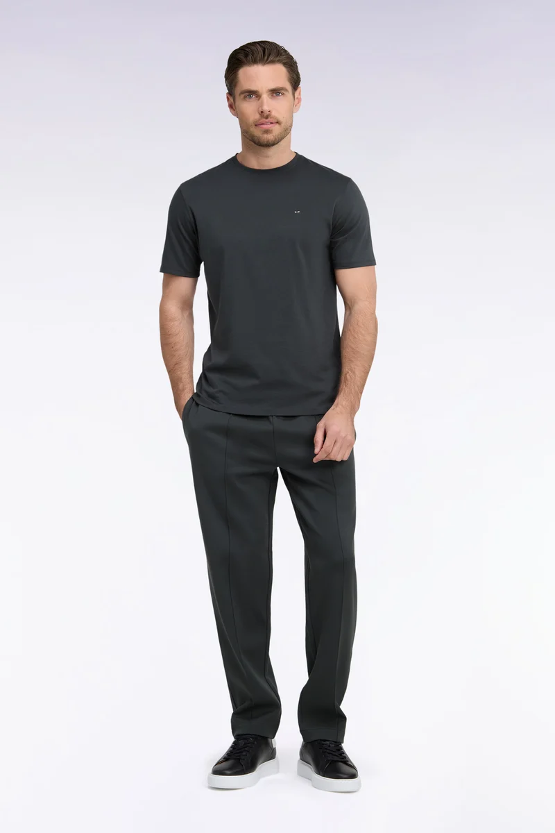 Jogging en interlock de coton stretch kaki coupe droite
