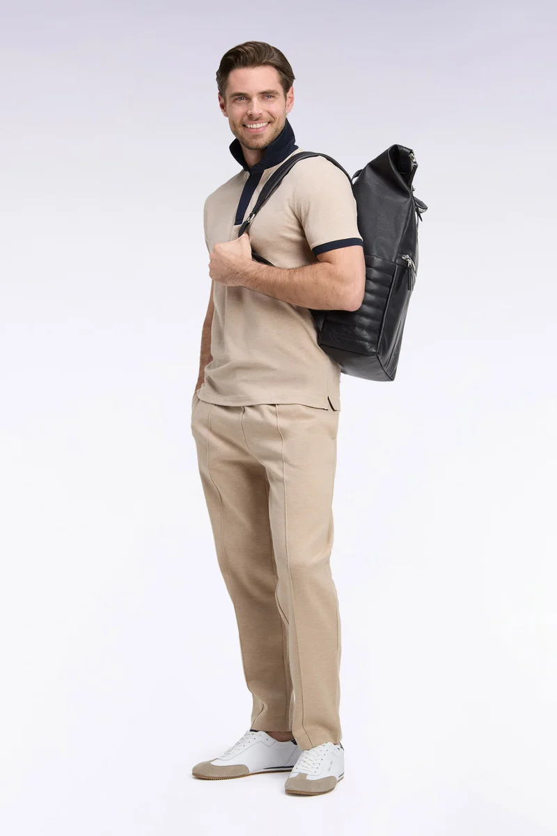 Jogging en interlock de coton stretch beige coupe droite