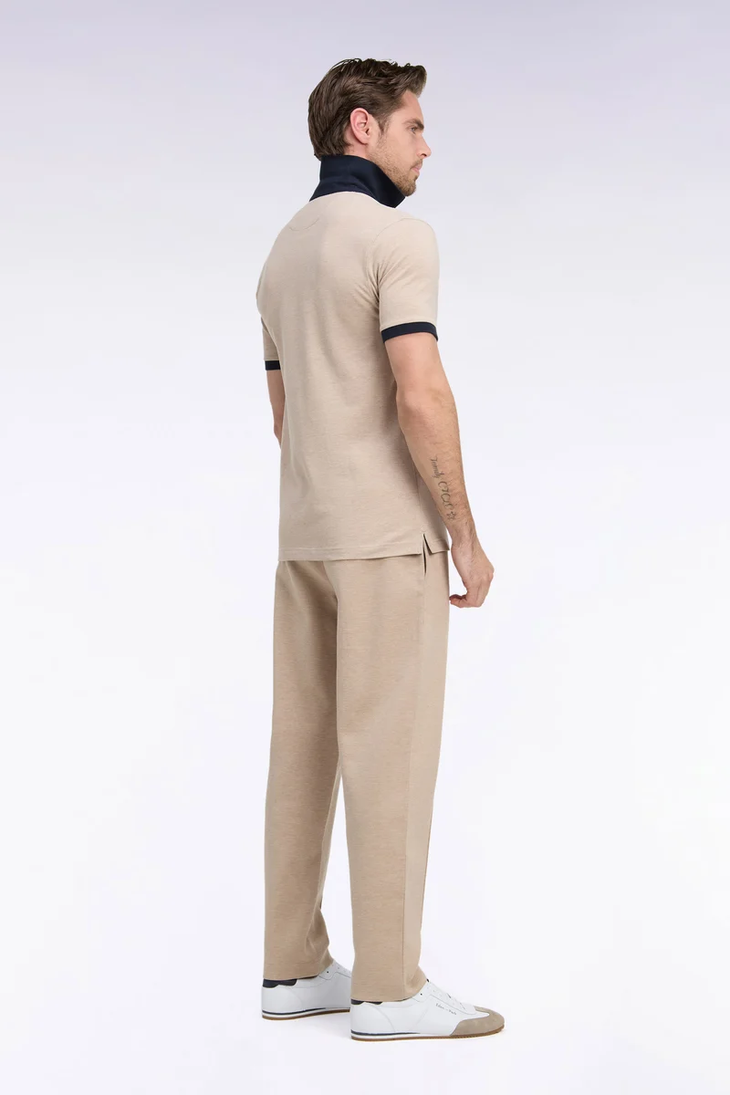 Jogging en interlock de coton stretch beige coupe droite