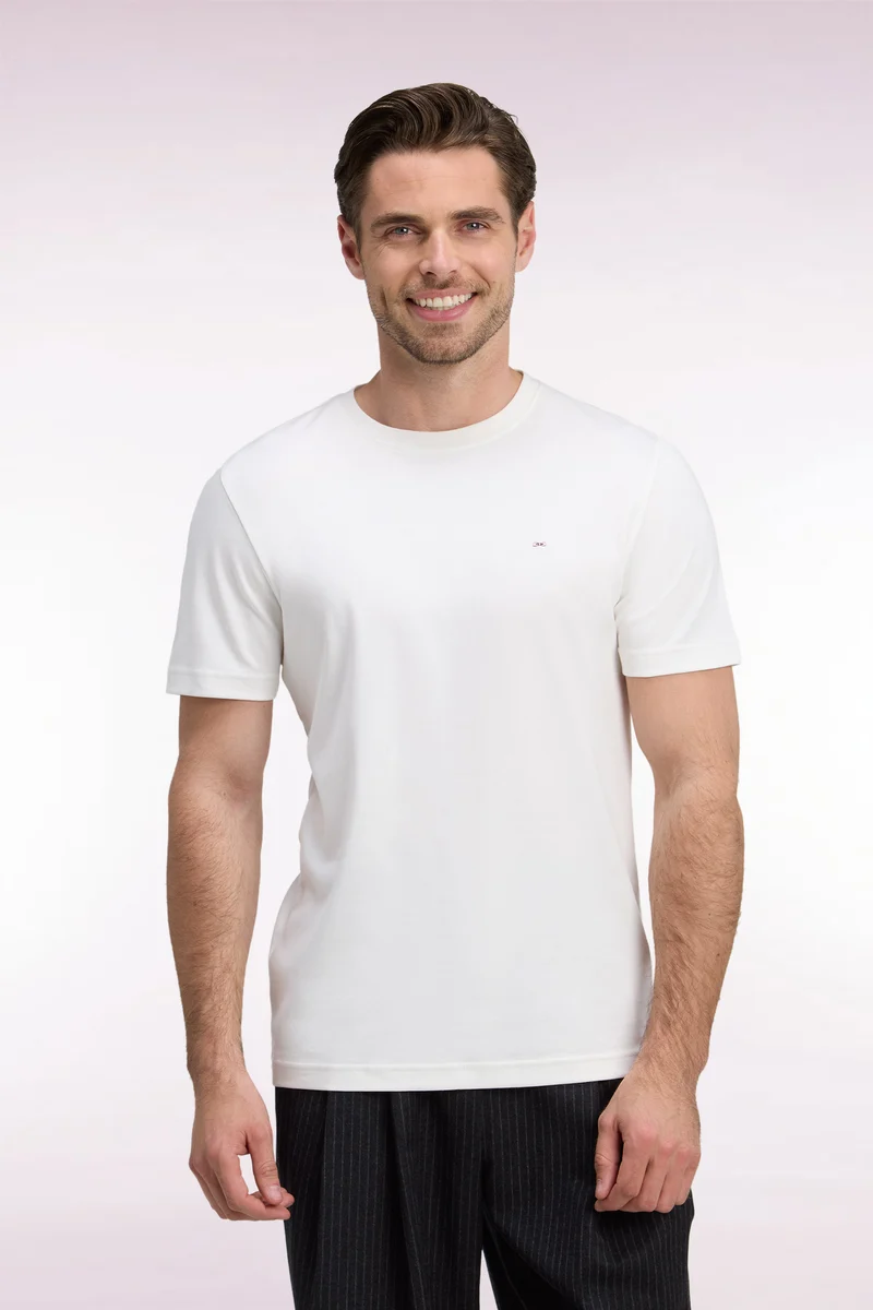 T-shirt manches courtes en coton écru coupe droite