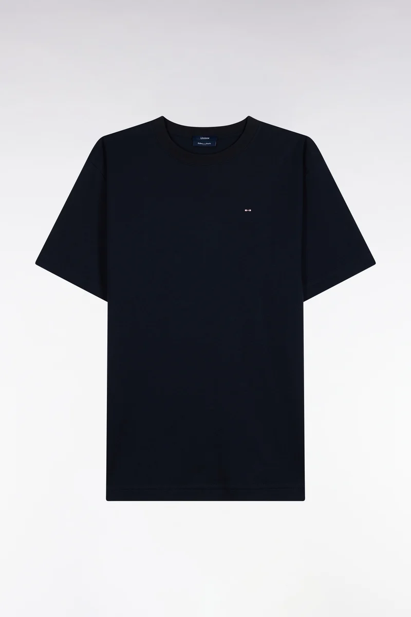 T-shirt col rond unisexe à manches courtes en coton mercerisé marine coupe loose
