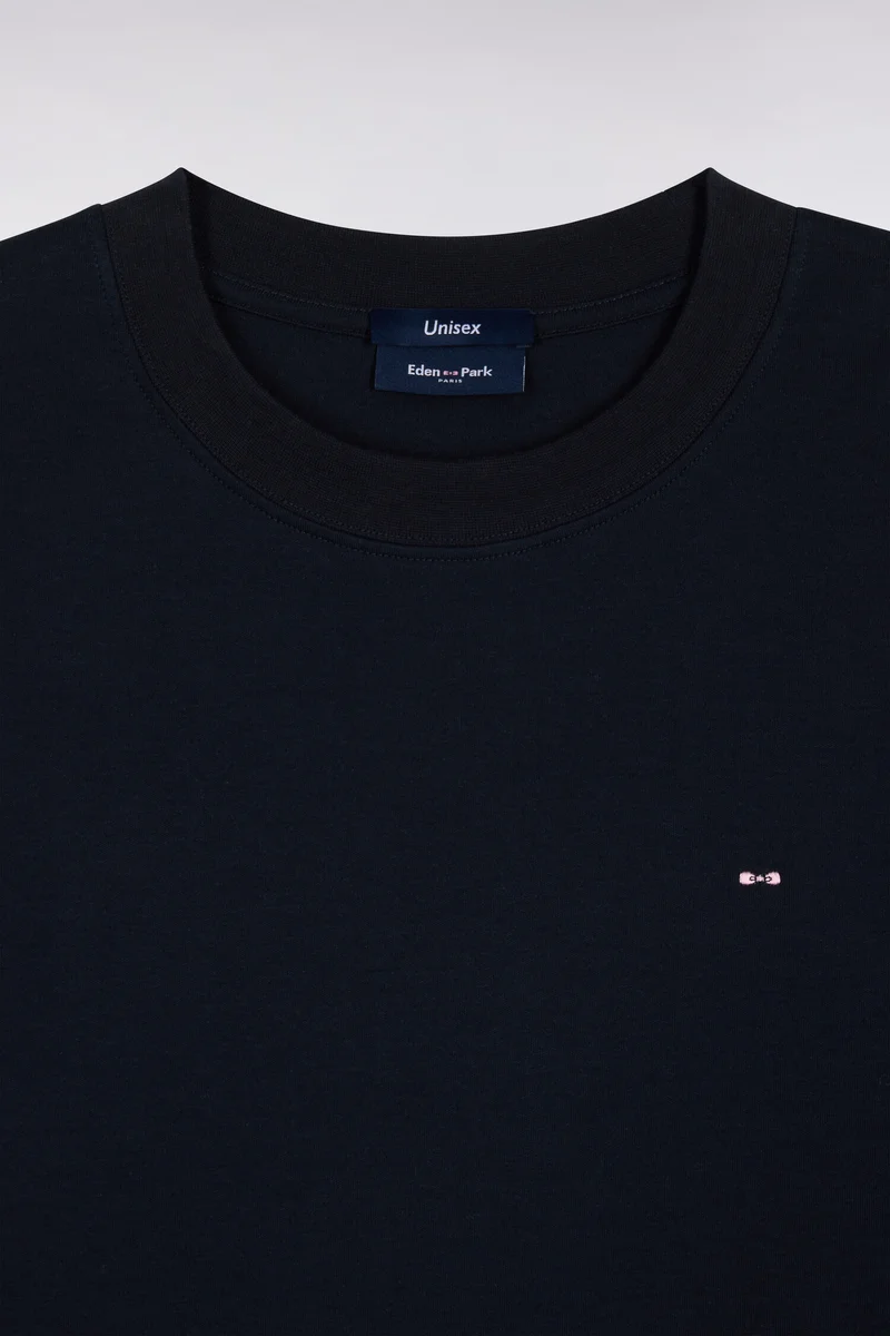 T-shirt col rond unisexe à manches courtes en coton mercerisé marine coupe loose