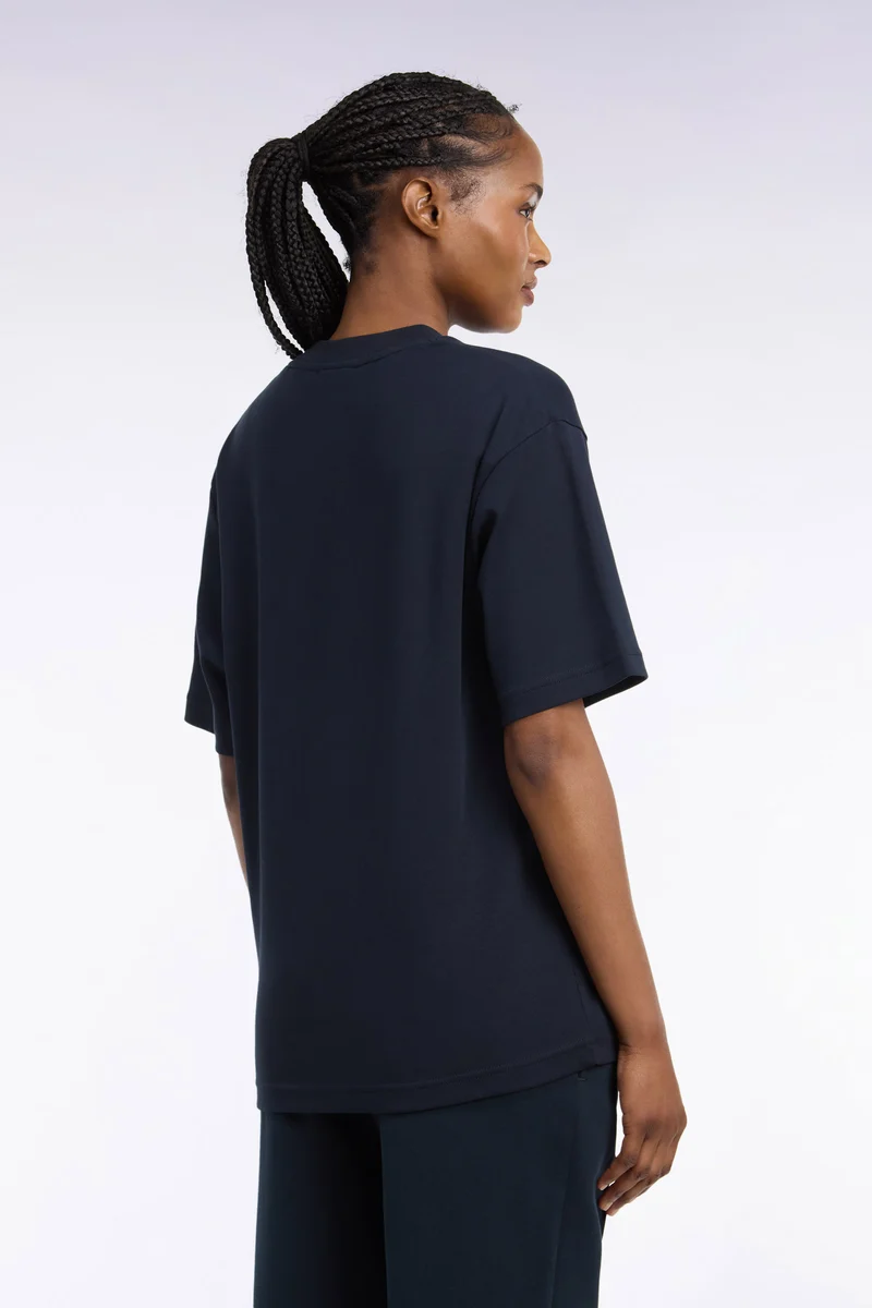 T-shirt col rond unisexe à manches courtes en coton mercerisé marine coupe loose