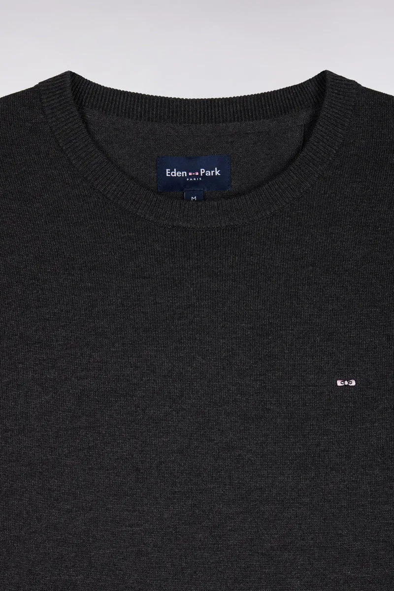 Pull à col rond en coton et viscose gris foncé coupe droite