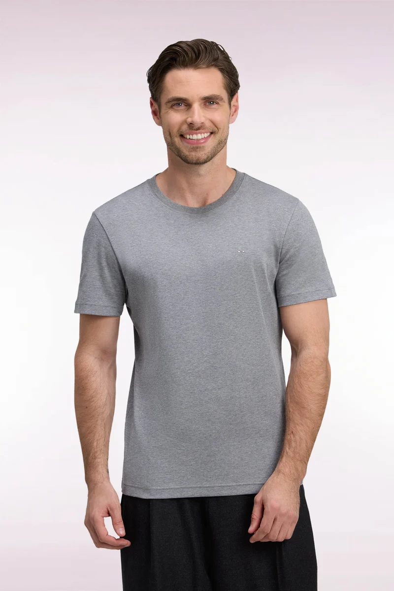 T-shirt manches courtes en coton gris coupe droite