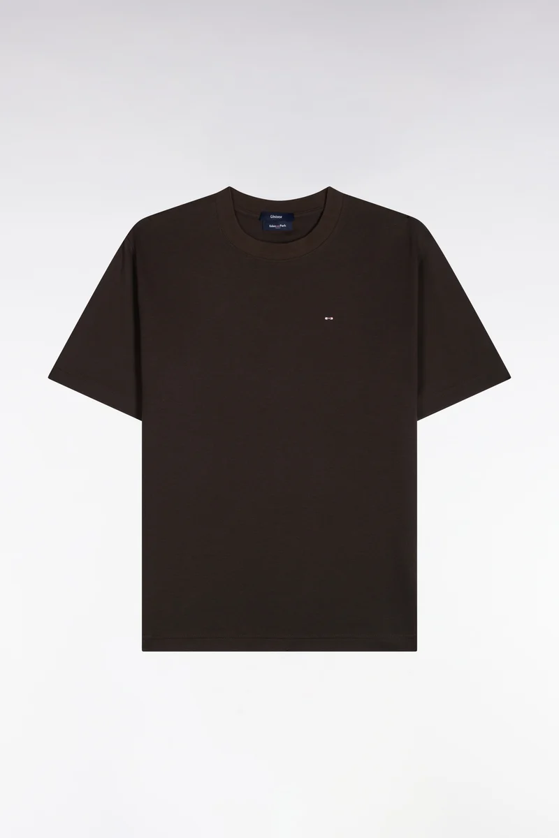 T-shirt col rond unisexe à manches courtes en coton mercerisé kaki coupe loose