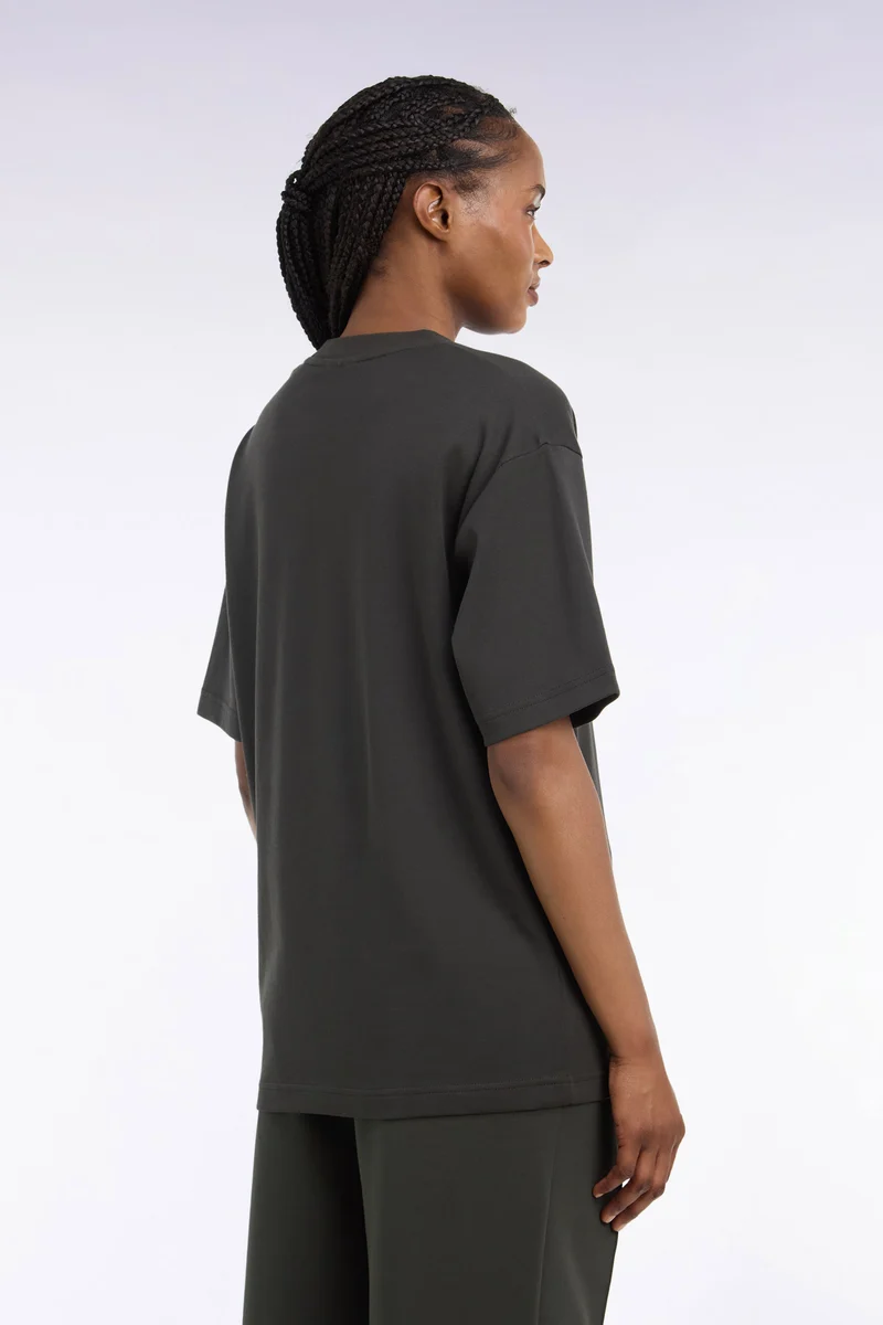 T-shirt col rond unisexe à manches courtes en coton mercerisé kaki coupe loose