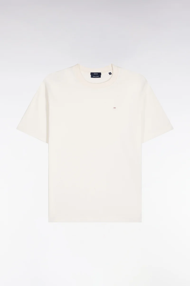 T-shirt col rond unisexe à manches courtes en coton mercerisé écru coupe loose