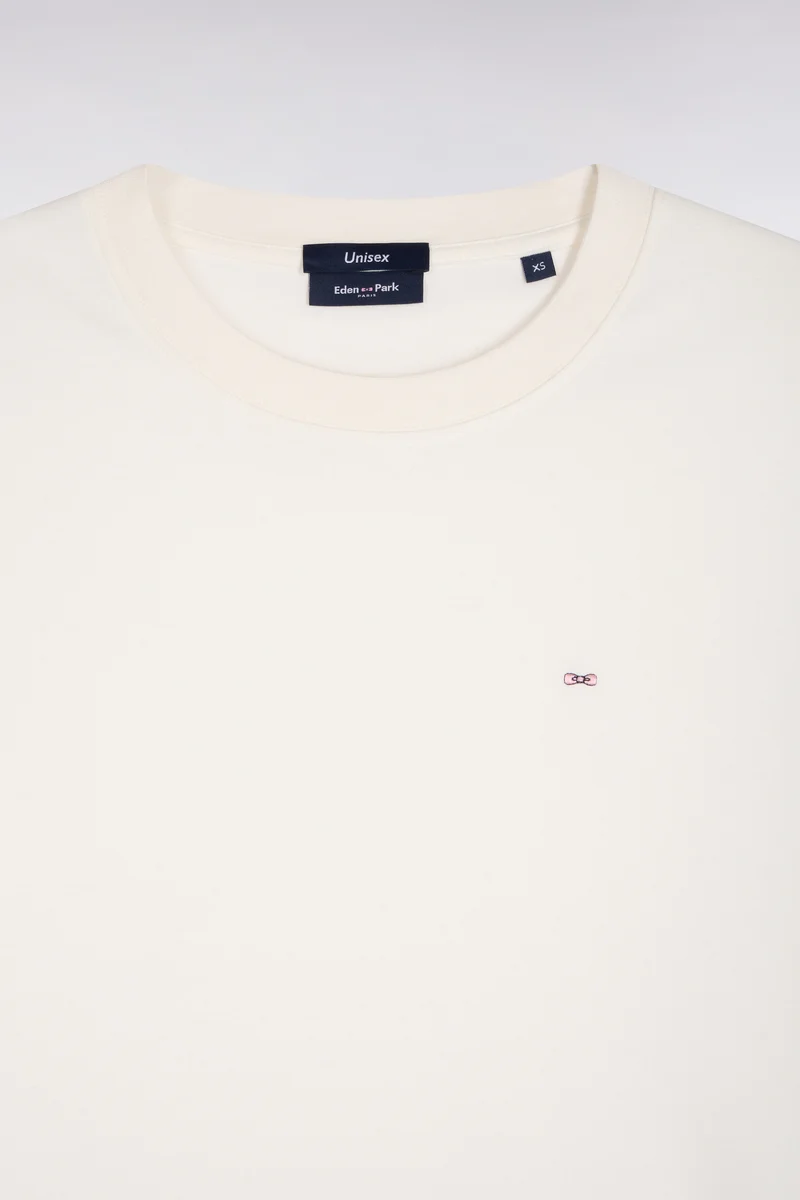 T-shirt col rond unisexe à manches courtes en coton mercerisé écru coupe loose