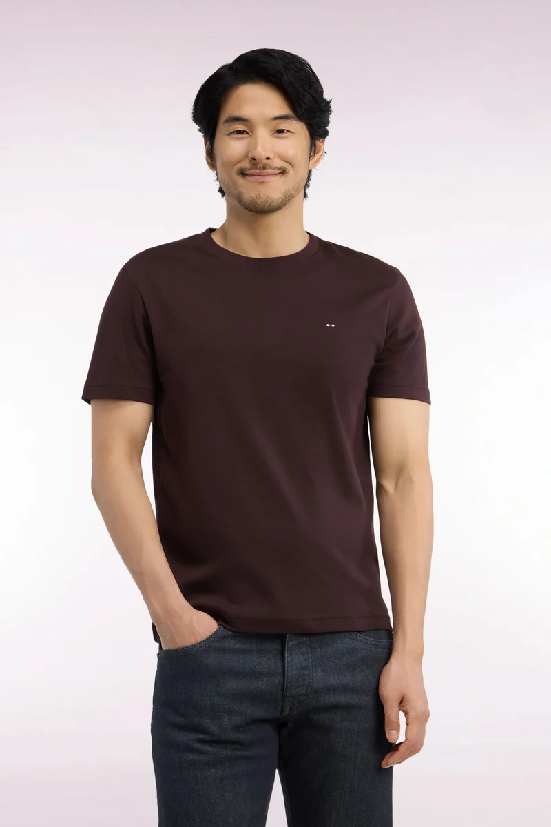 T-shirt manches courtes en coton marron coupe droite