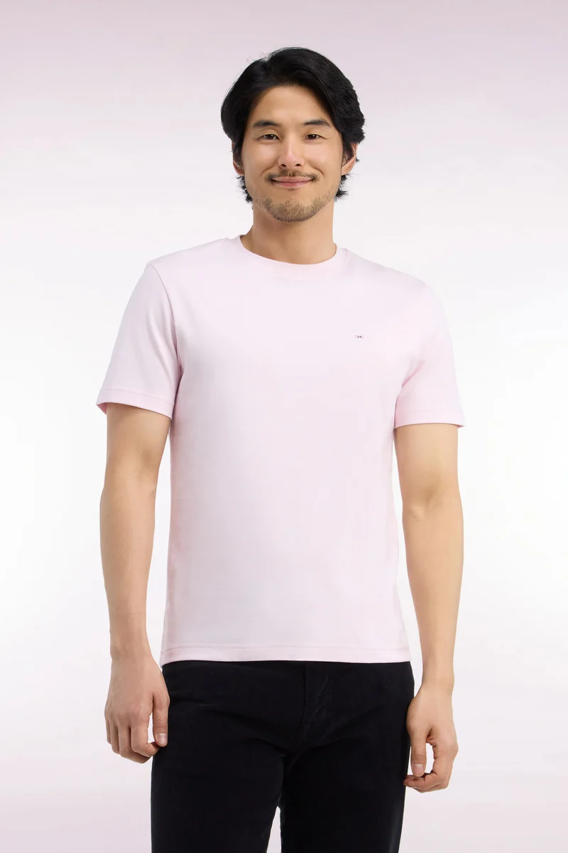 T-shirt manches courtes en coton rose coupe droite