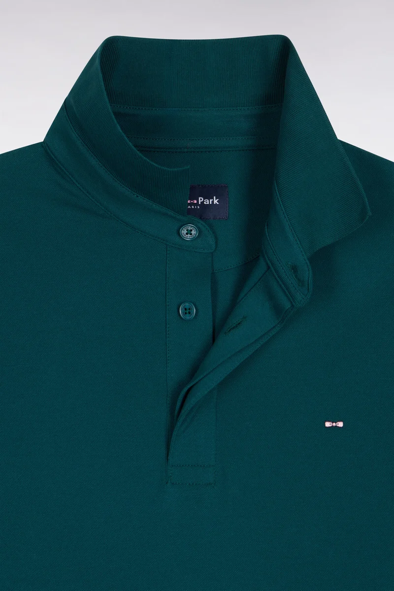 Polo manches longues en coton stretch vert coupe ajustée