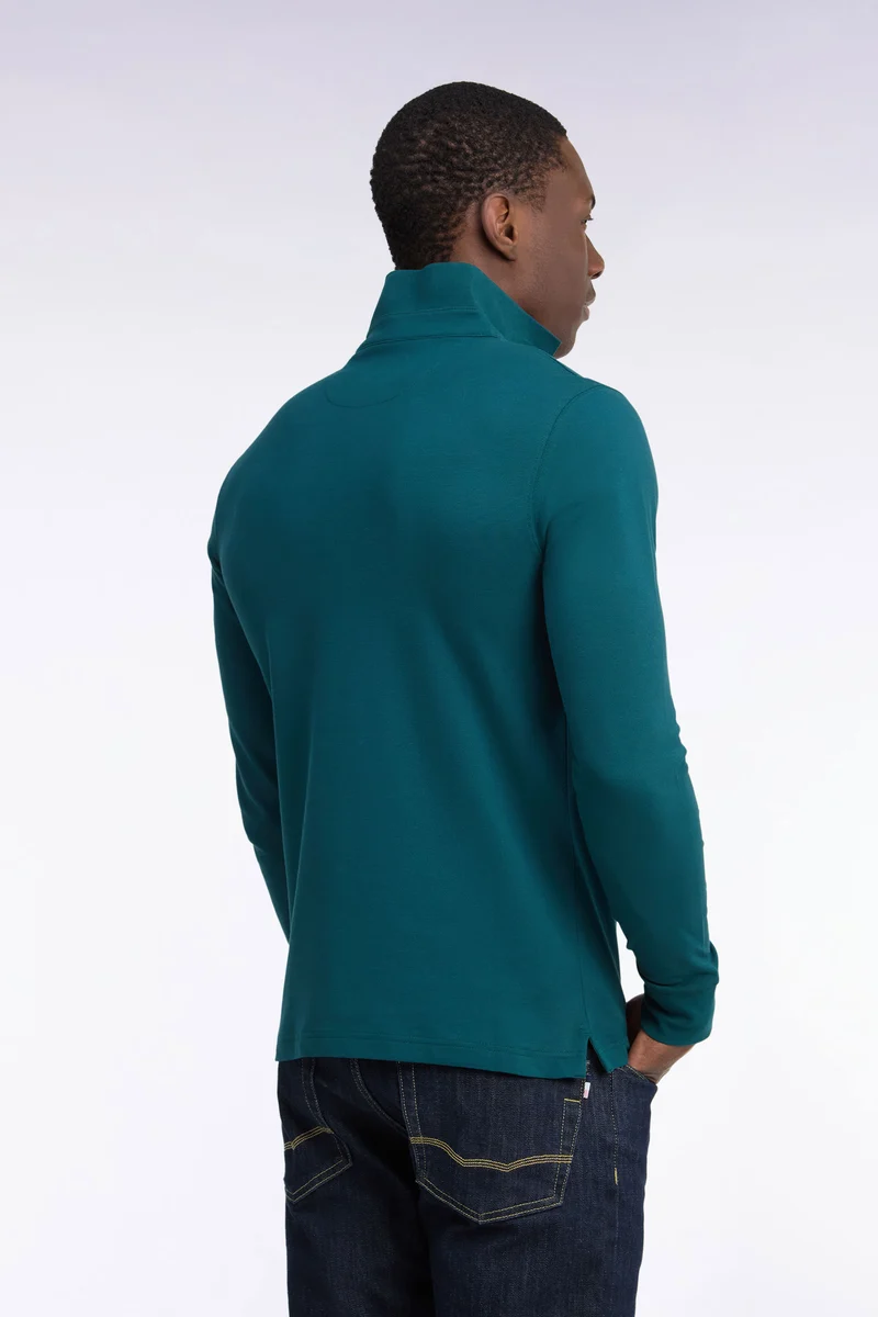Polo manches longues en coton stretch vert coupe ajustée