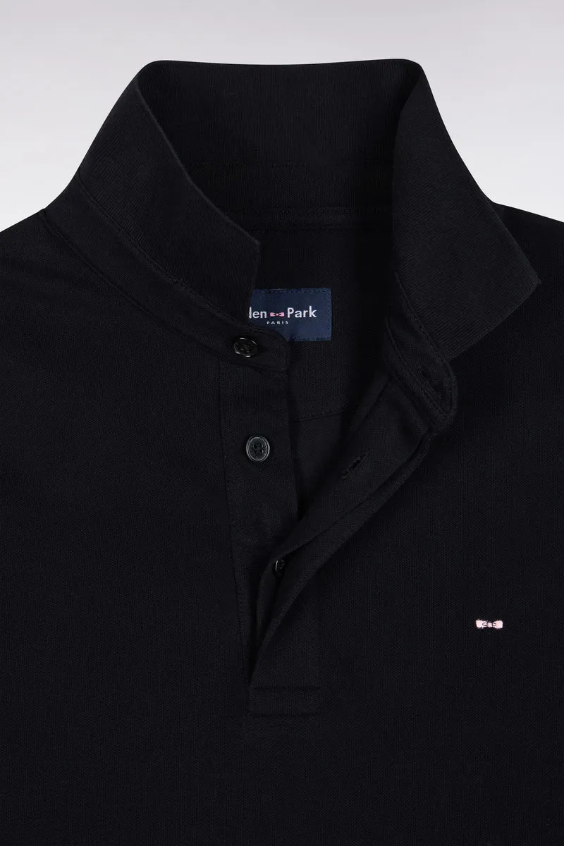 Polo manches longues en coton stretch noir coupe ajustée