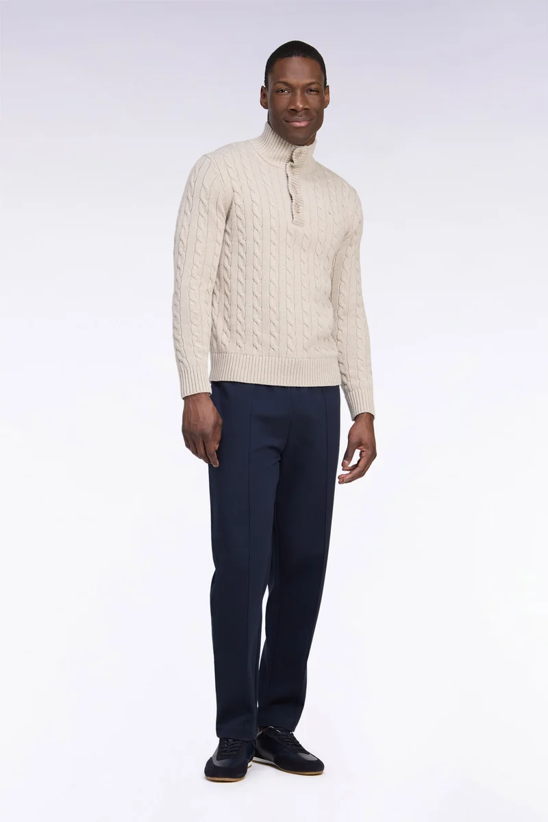 Jogging en interlock de coton stretch marine coupe droite