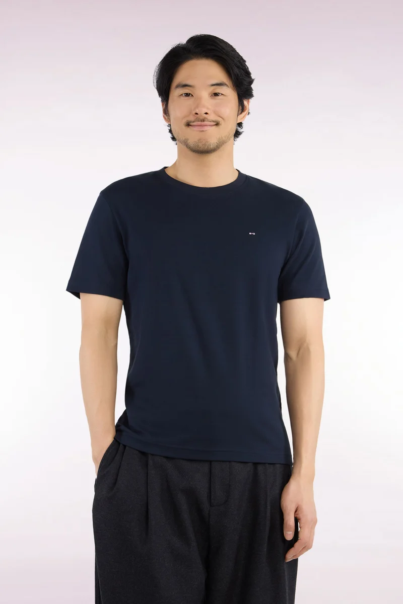 T-shirt manches courtes en coton marine coupe droite