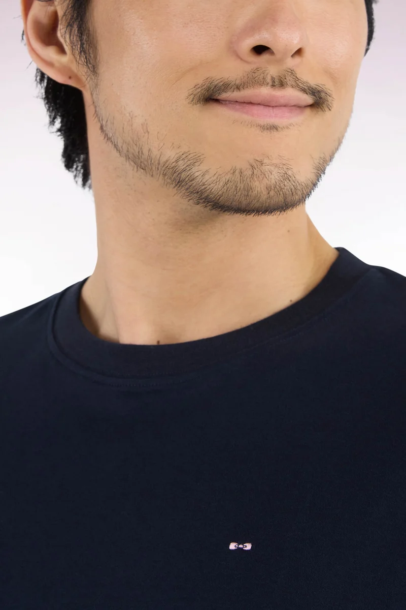 T-shirt manches courtes en coton marine coupe droite