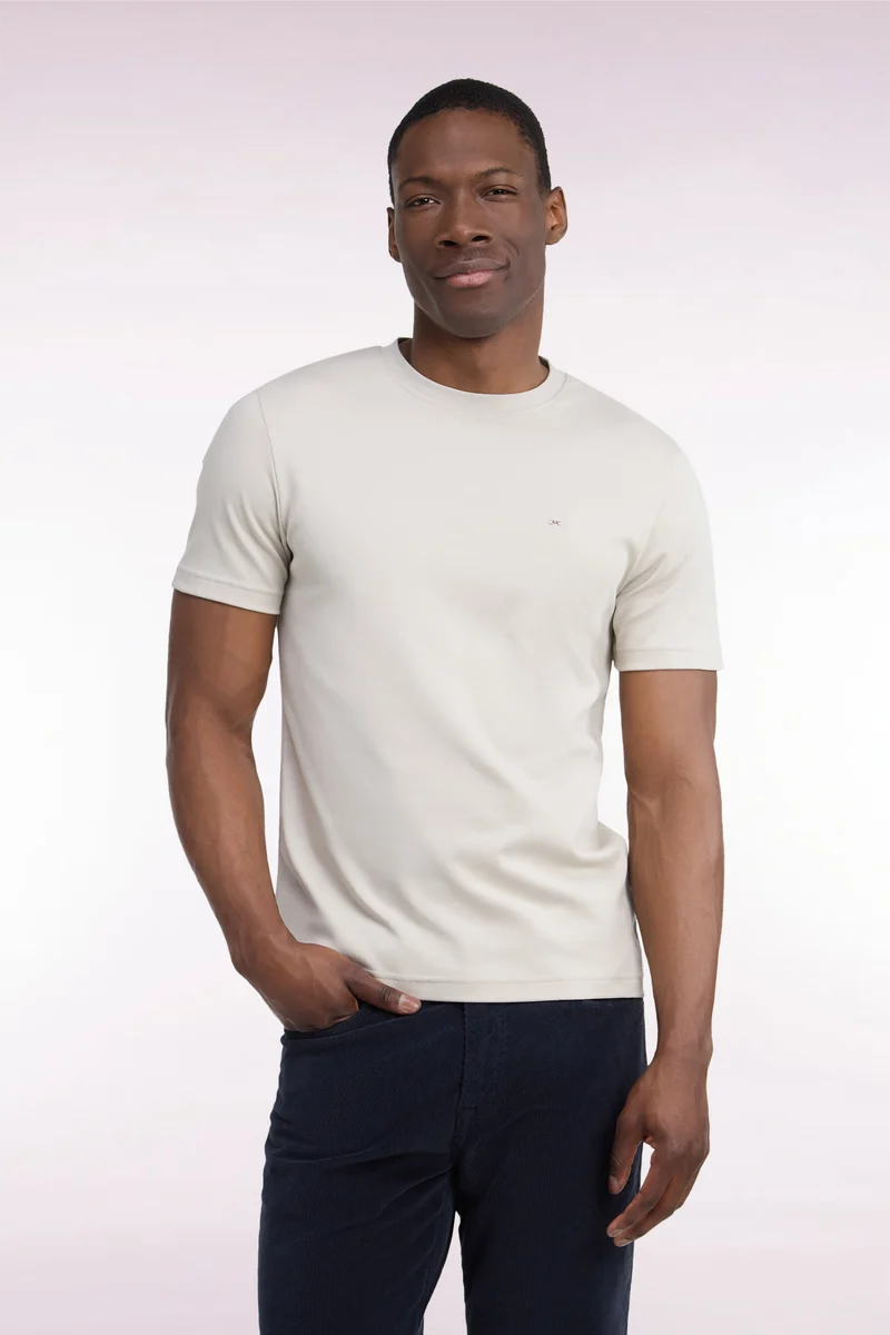 T-shirt manches courtes en coton grège coupe droite