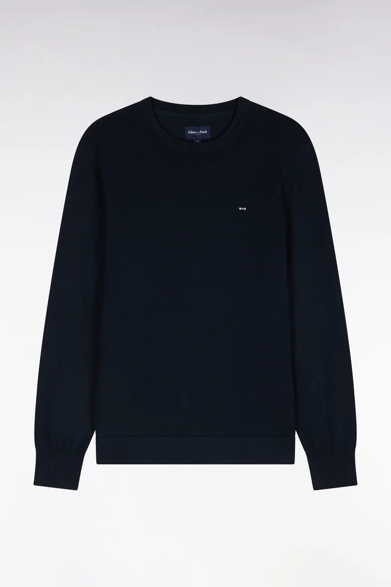 Pull à col rond en coton et viscose marine coupe droite