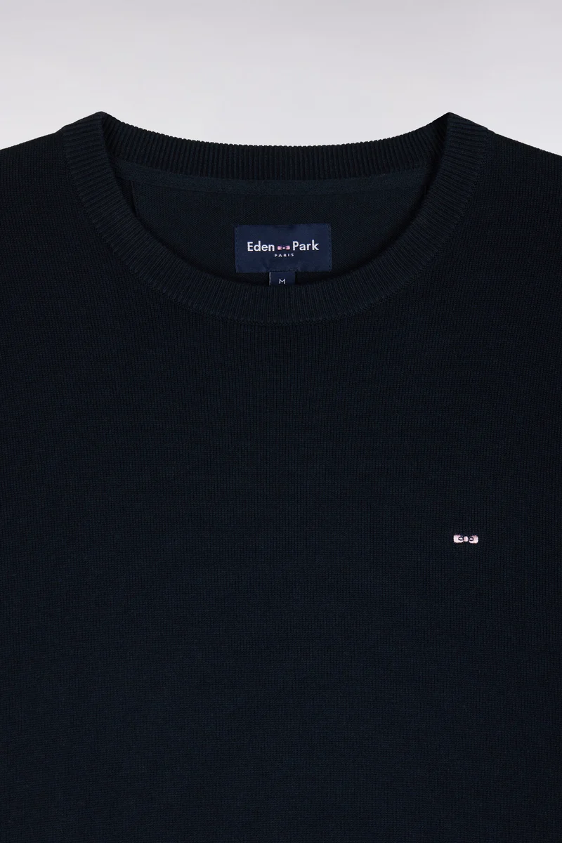 Pull à col rond en coton et viscose marine coupe droite