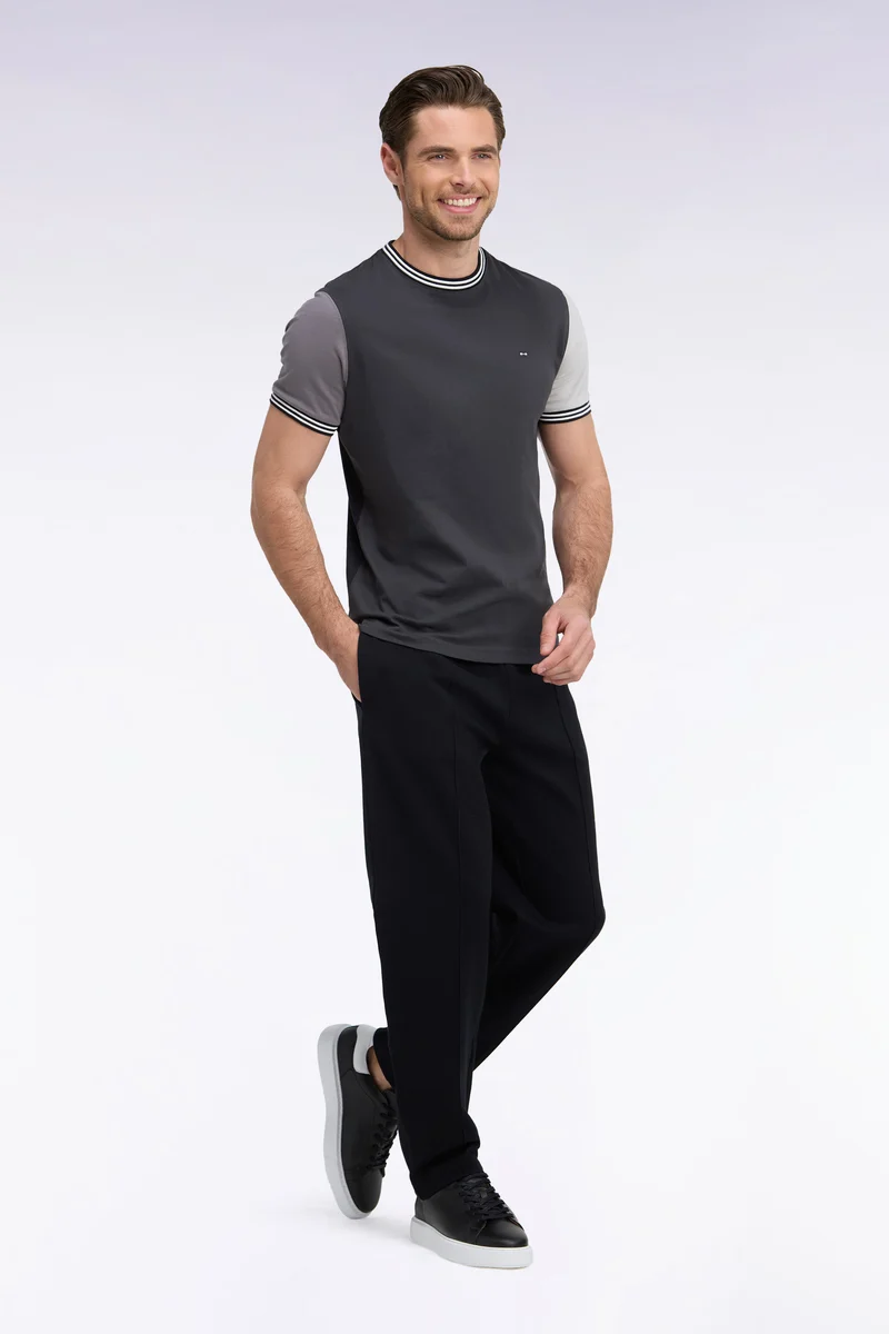 Jogging en interlock de coton stretch noir coupe droite