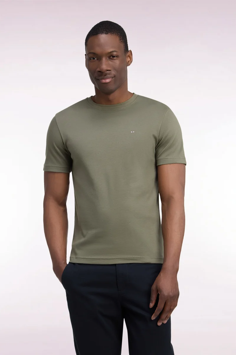 T-shirt manches courtes en coton vert olive coupe droite