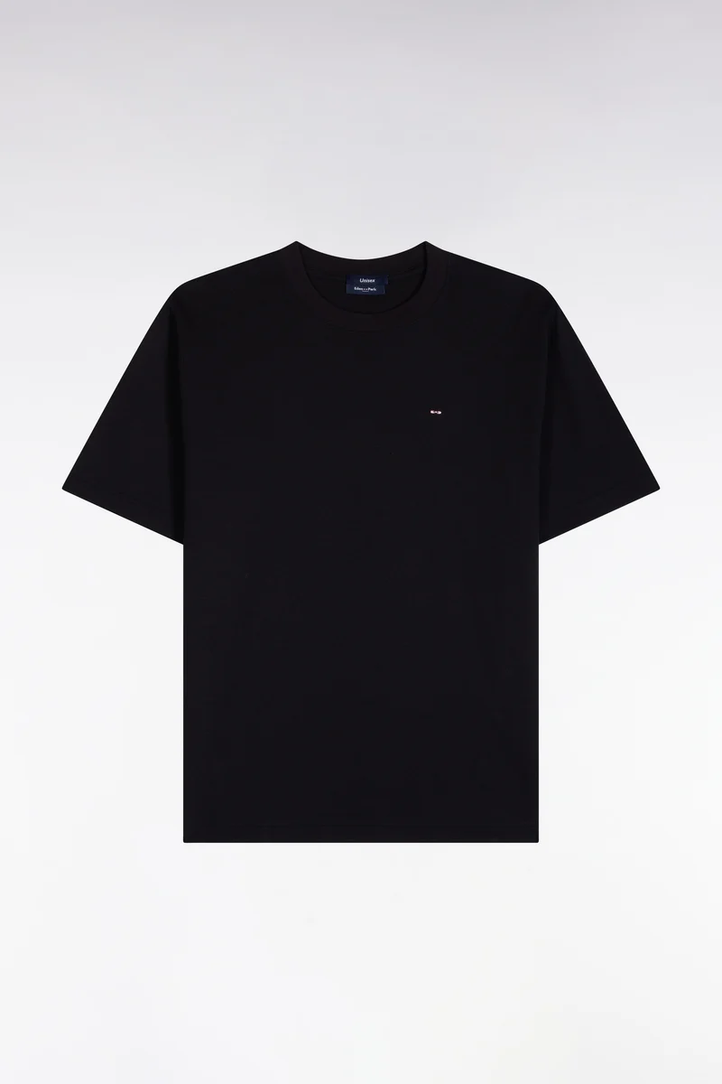 T-shirt col rond unisexe à manches courtes en coton mercerisé noir coupe loose