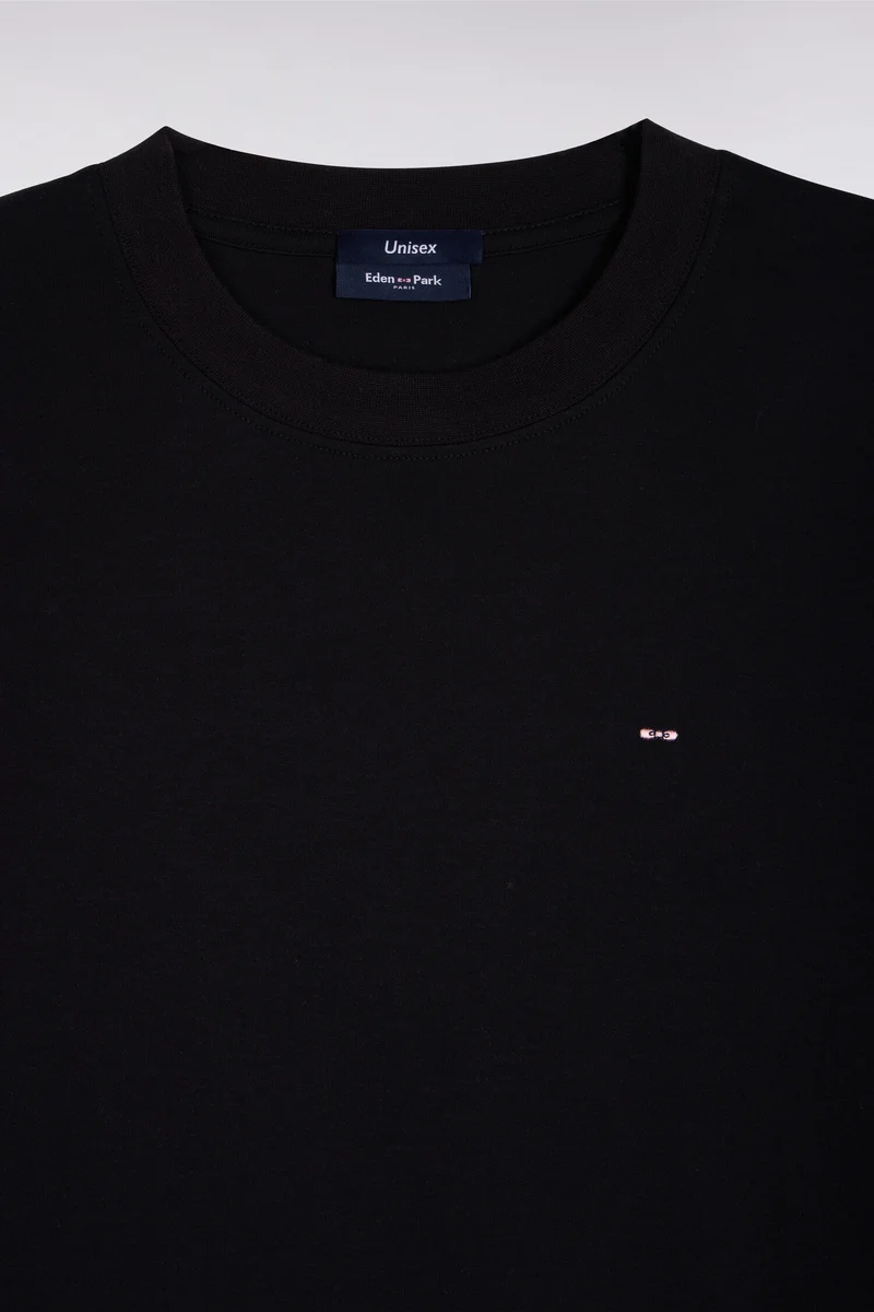 T-shirt col rond unisexe à manches courtes en coton mercerisé noir coupe loose