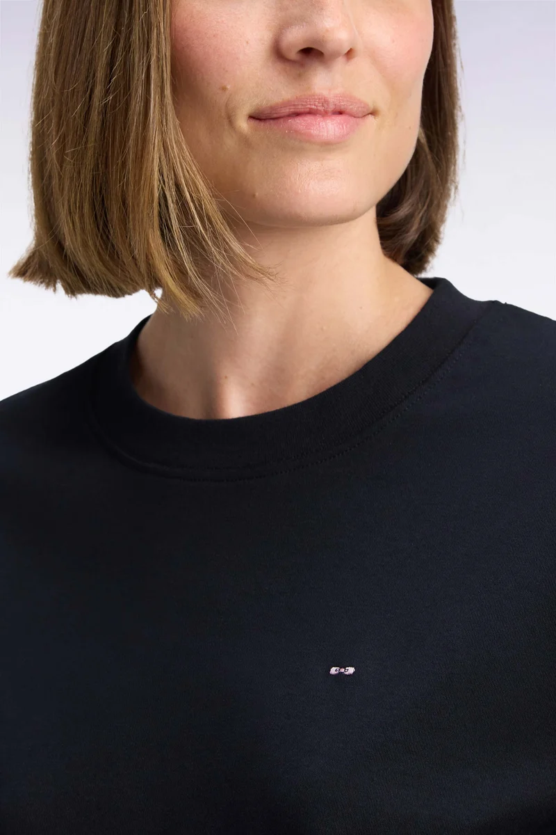 T-shirt col rond unisexe à manches courtes en coton mercerisé noir coupe loose