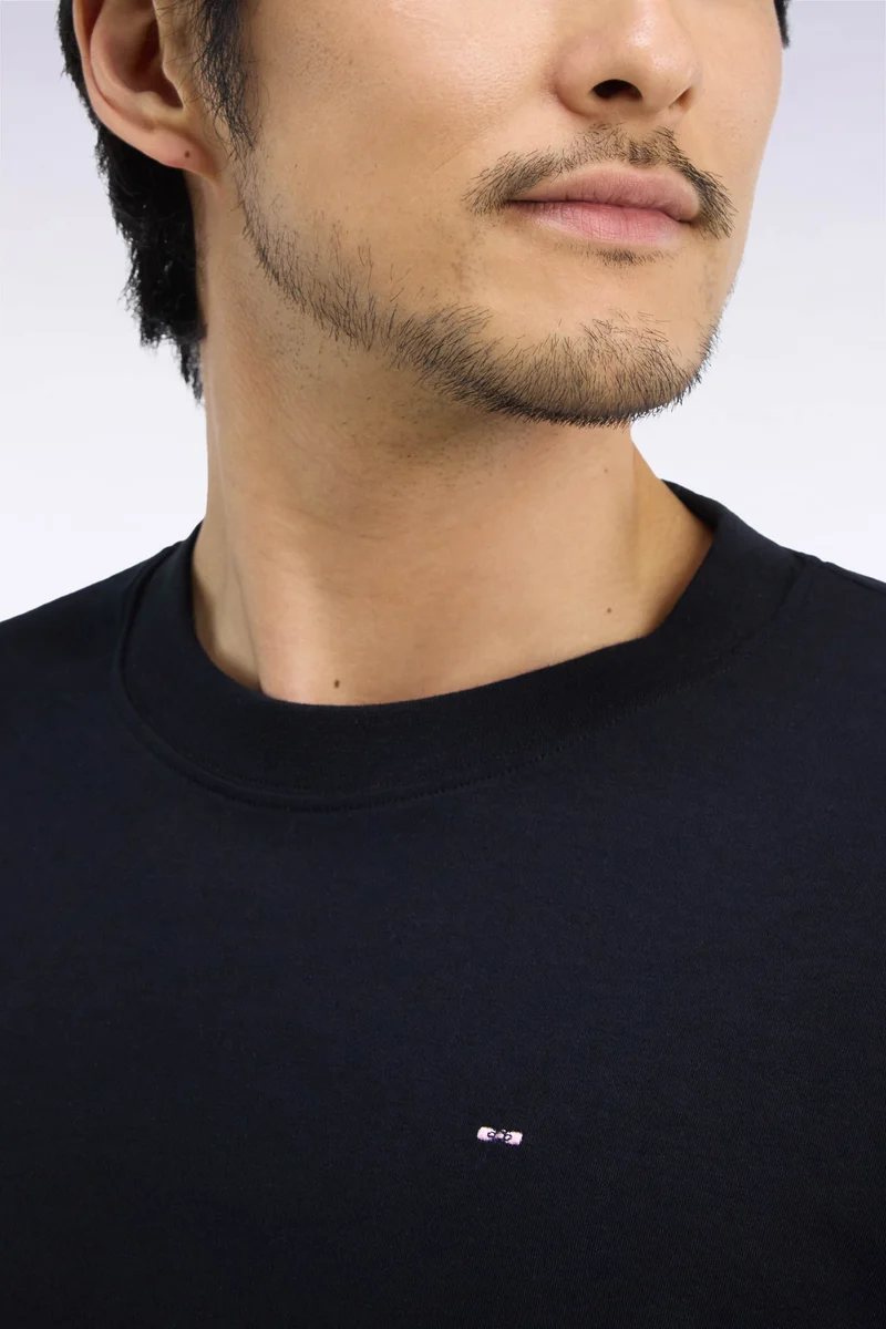 T-shirt col rond unisexe à manches courtes en coton mercerisé noir coupe loose