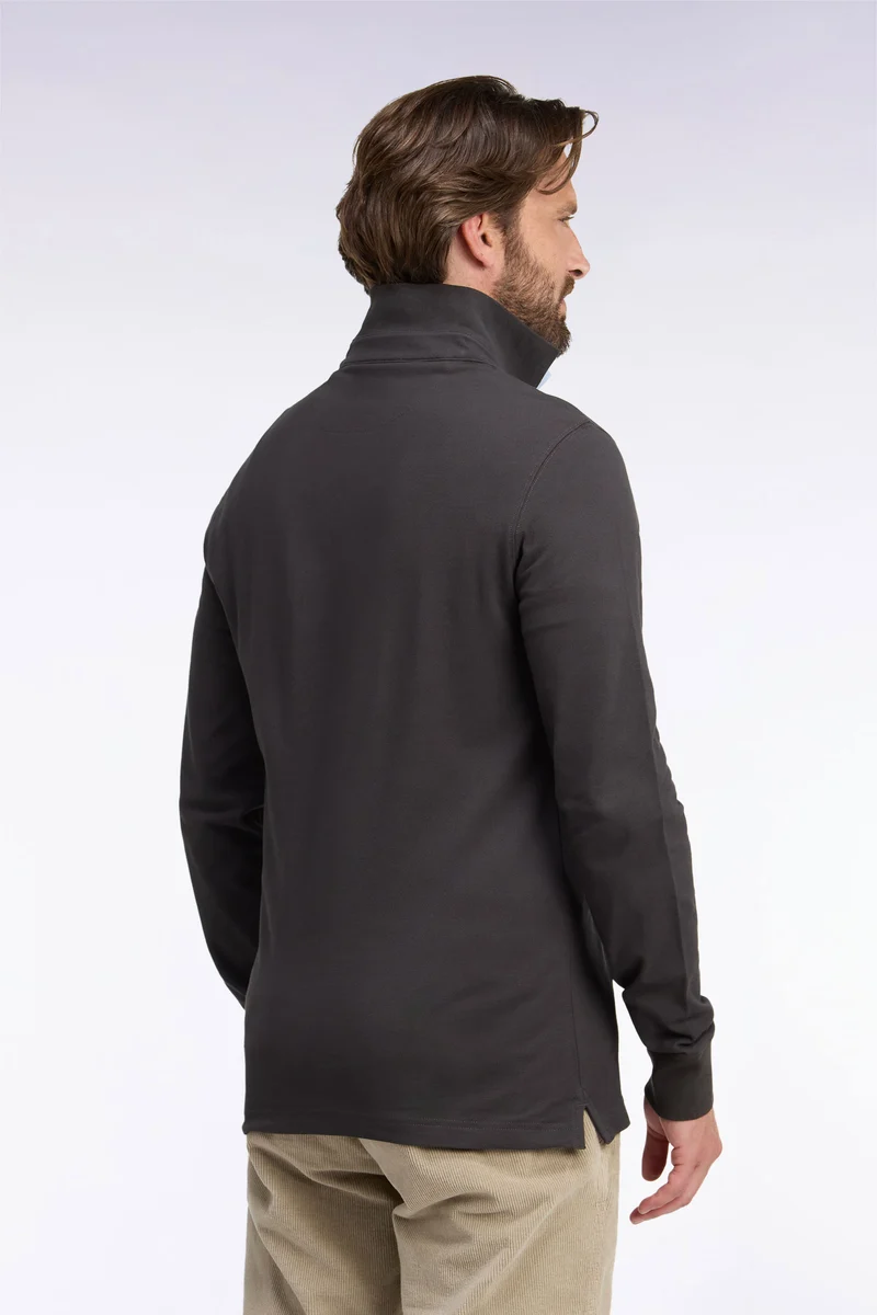 Polo manches longues en coton stretch marron coupe ajustée