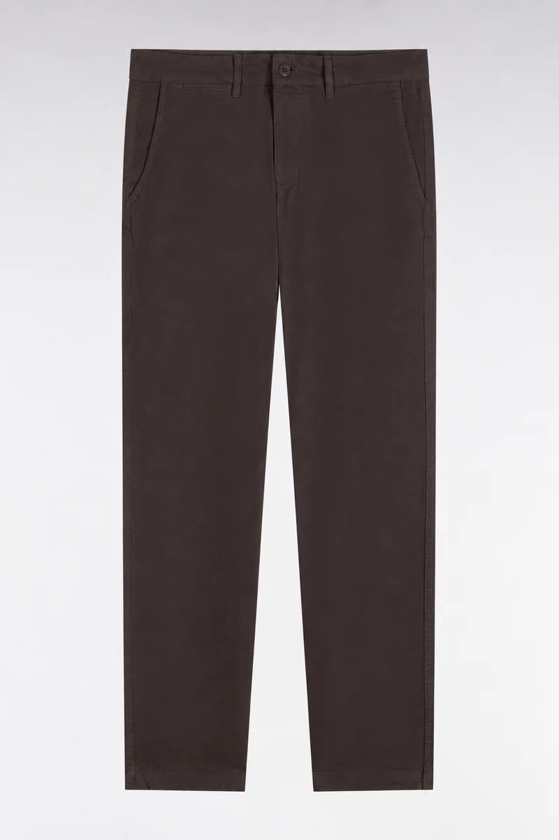 Pantalon chino sans plis en gabardine de coton stretch brun