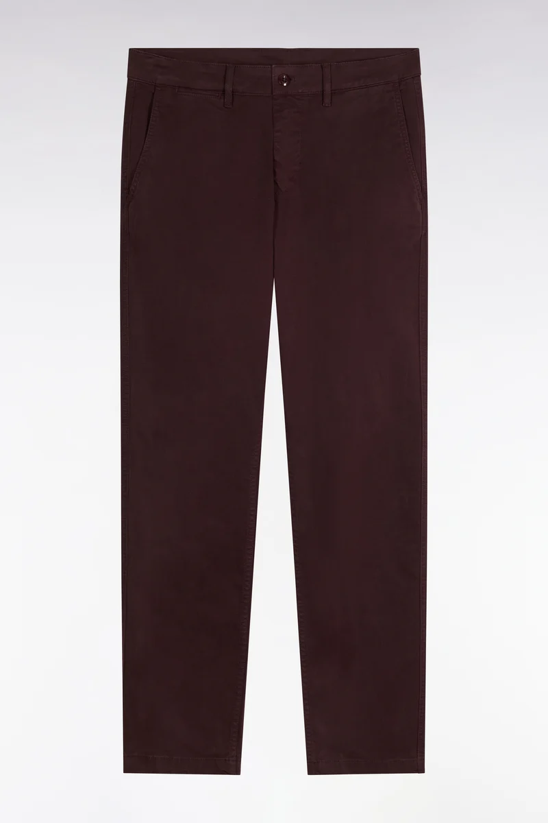 Pantalon chino sans plis en gabardine de coton stretch marron