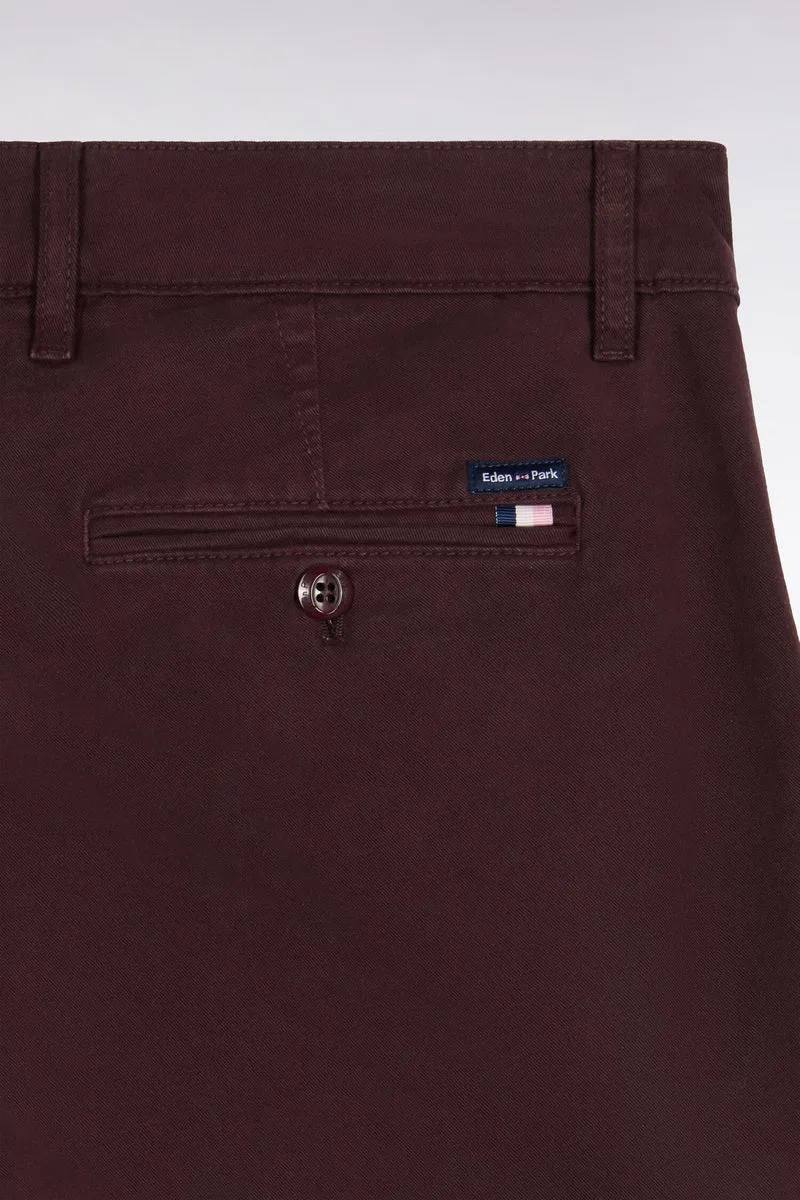 Pantalon chino sans plis en gabardine de coton stretch marron