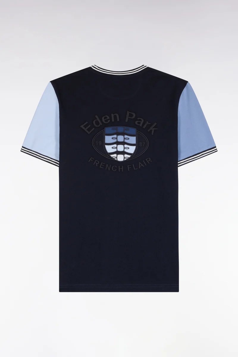 T-shirt à manches courtes bicolore bleu coupe droite