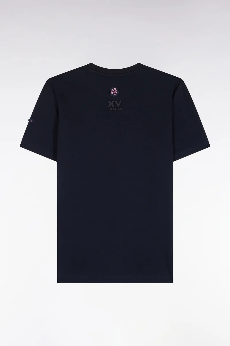 T-shirt manches courtes en coton marine sérigraphie XV de France coupe droite