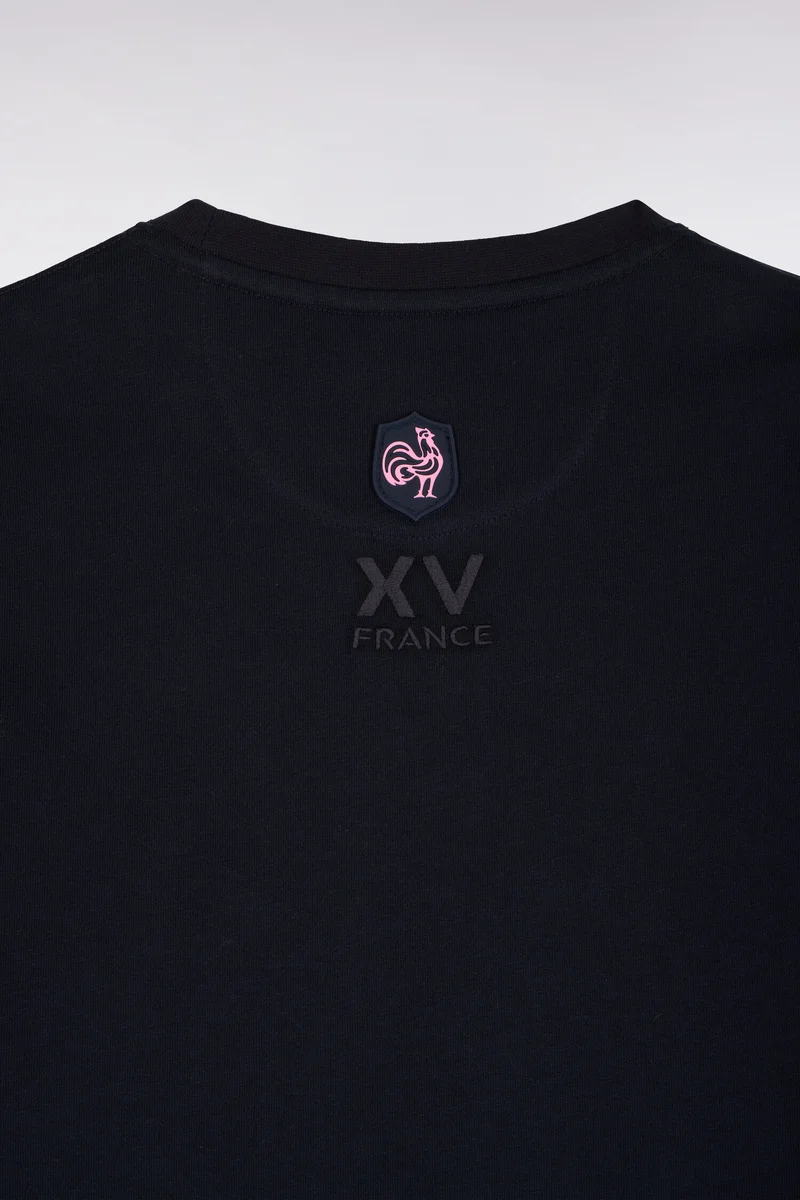 T-shirt manches courtes en coton marine sérigraphie XV de France coupe droite