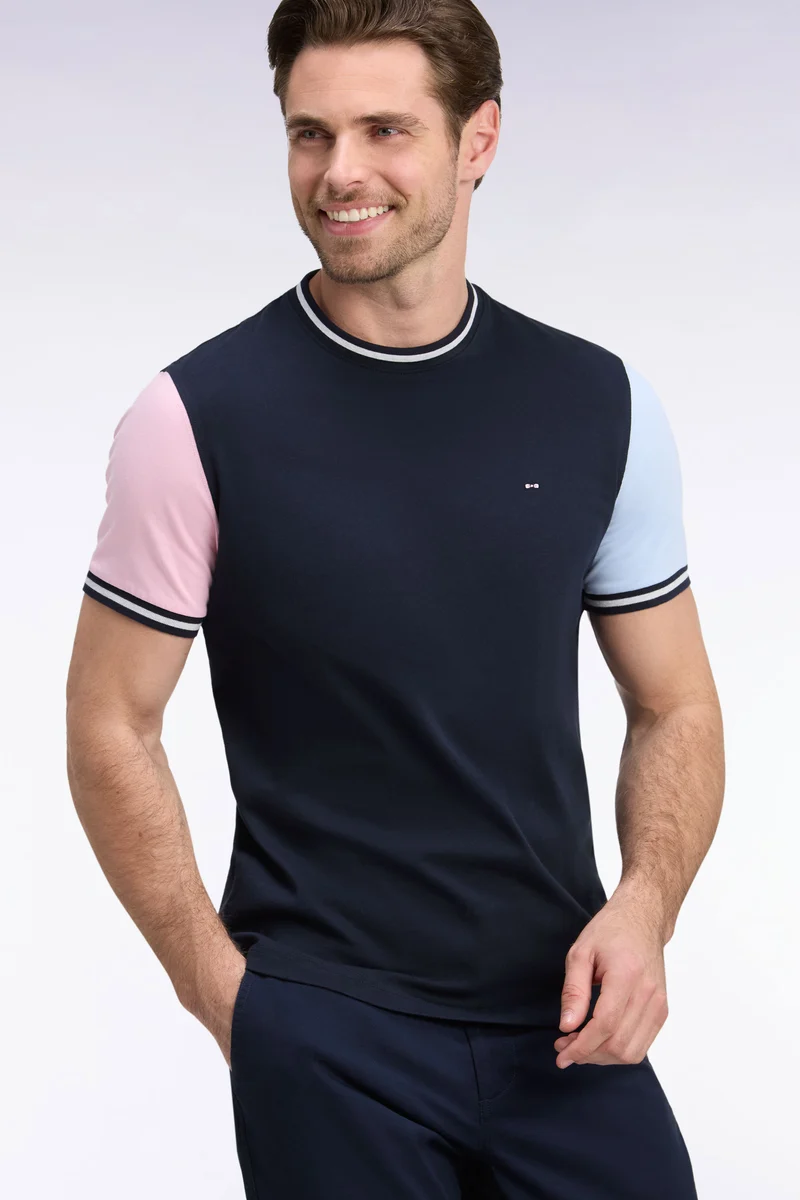 T-shirt manches courtes en coton tricolore coupe droite