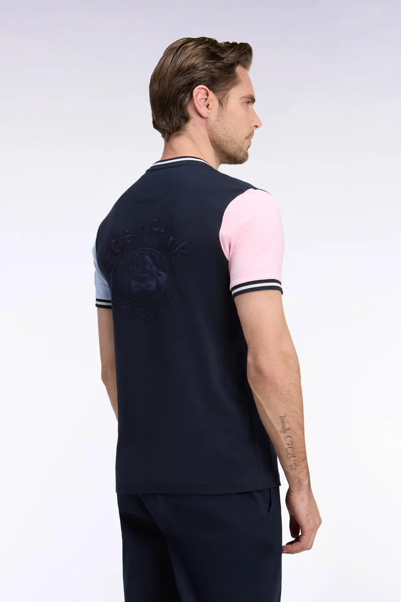 T-shirt manches courtes en coton tricolore coupe droite