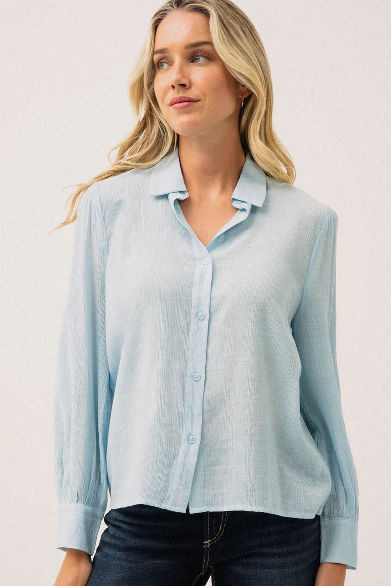 La chemise effet plissée bleu