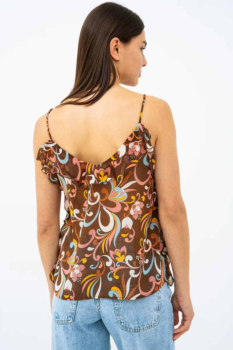 La camisole à volants fines bretelles