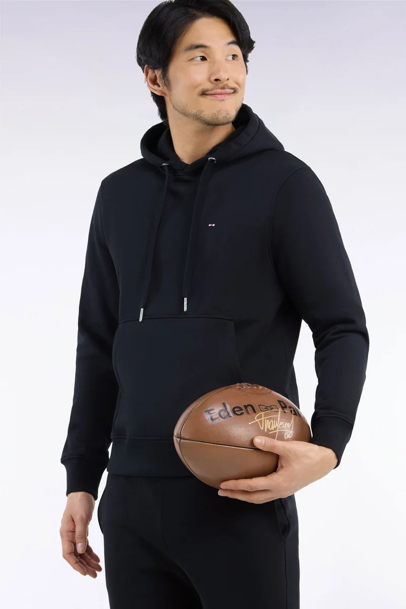 Sweatshirt à capuche en molleton coton noir coupe droite