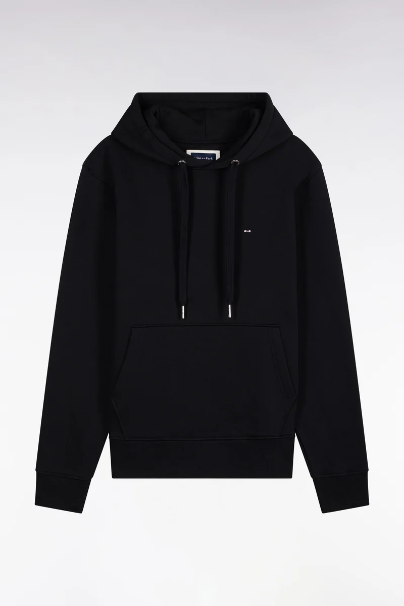 Sweatshirt à capuche en molleton coton noir coupe droite