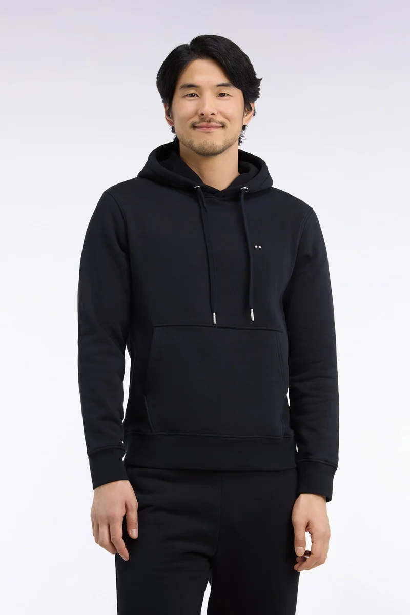 Sweatshirt à capuche en molleton coton noir coupe droite