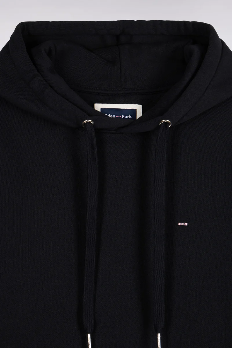 Sweatshirt à capuche en molleton coton noir coupe droite
